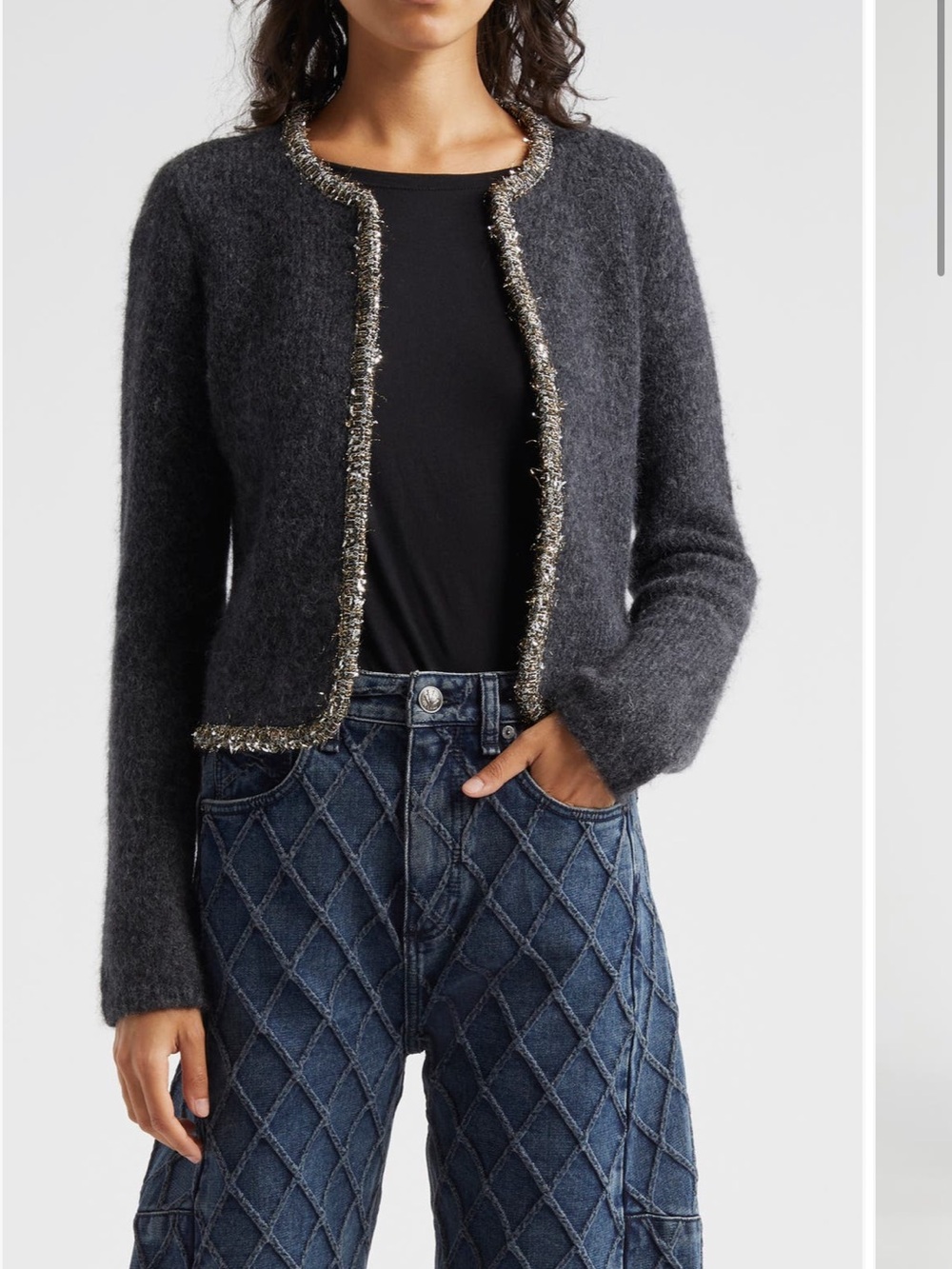 rag & bone Charcoal Bolero Cardigan with Metallic Trim